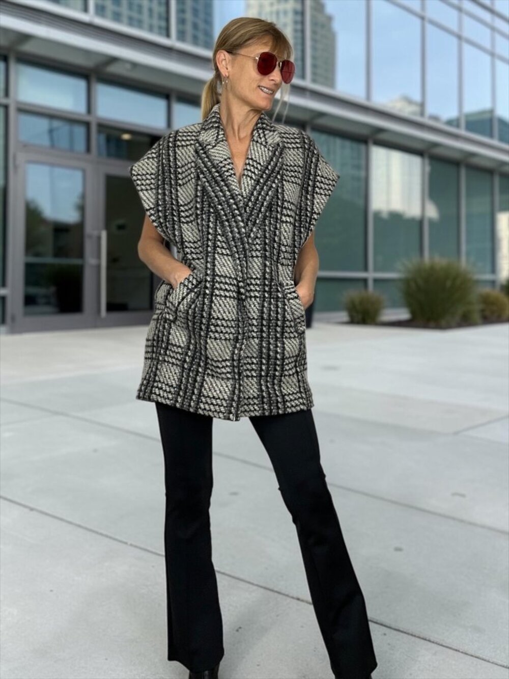 Alice + Olivia Zaide Wool Blend Oversized Vest Plaid Fall Fashion